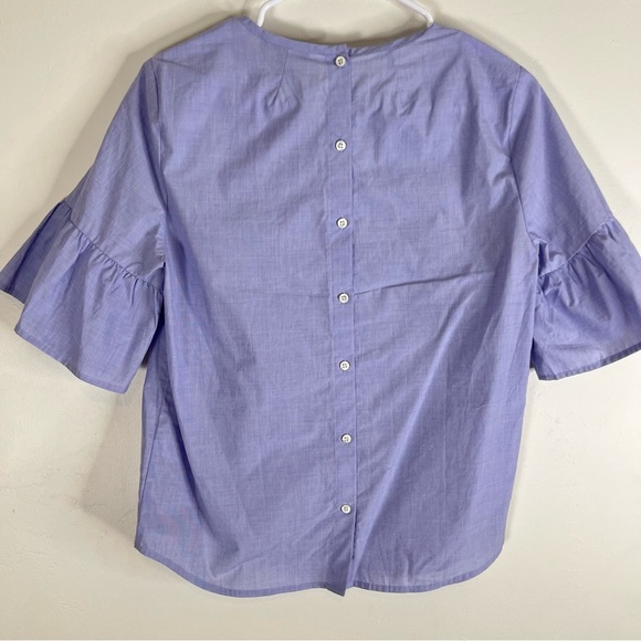 J. Crew Button Back Blue Bell Sleeve Cotton Top Small 4 - Picture 7 of 9